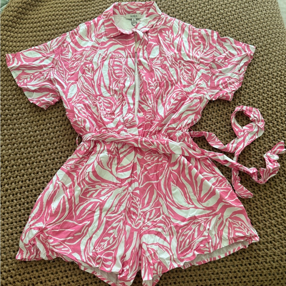 Pink Print Button Up Romper, Avara